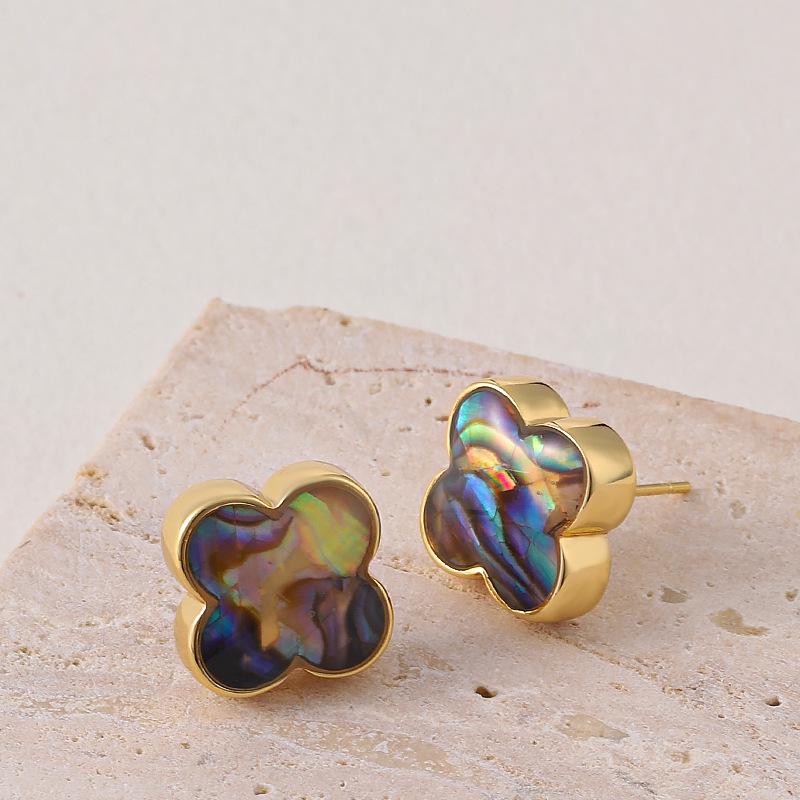 High-End Versatile Four-Leaf Clover Shell Stud Earrings for Women