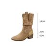 Sheepskin Version! Western Pleated Short Boots Women's Pile Boots Retro British Style Small Man Inner Height Increase Medium Tube Martin Boots