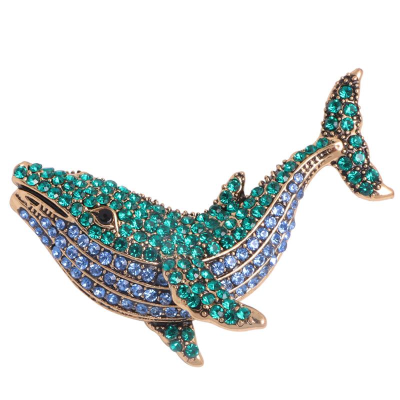 Diamond encrusted whale brooch, crystal collar brooch, European and American fashion accessory brooch