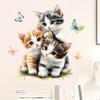 3D Cute Cartoon Kitten with Butterfly Wall Stickers, Healing Style Self-Adhesive Decor for Kids Room Decoration