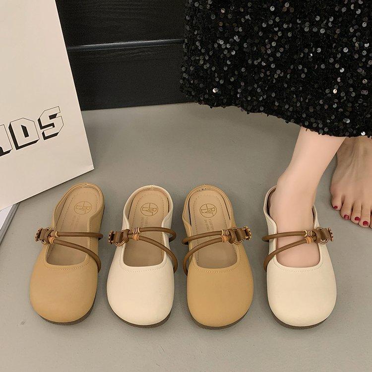 Flat-bottomed bag head single shoes women's summer outer wear 2025 new lazy one-pedal Mary Jane single shoes soft-soled half slippers
