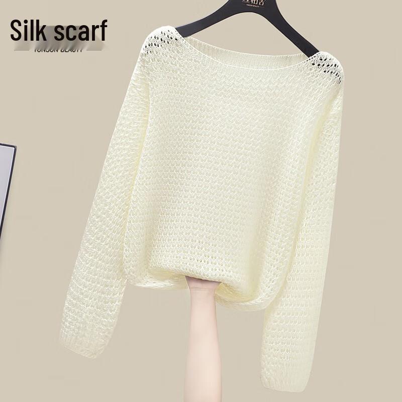 

Women s Loose Fit Hollow-Out Knit Sweater One Size