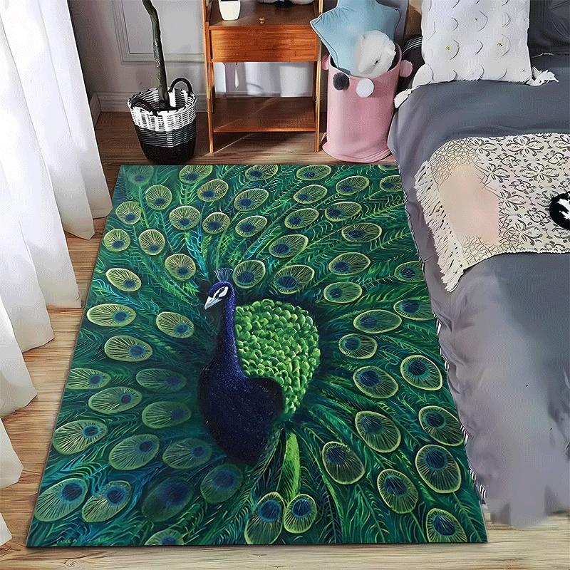 

Elegant Peacock Feathers Carpet with Vibrant Colors Suitable for use as an anti-slip game mat for living room and bedroom sofas 40x60cm( 15x23in )
