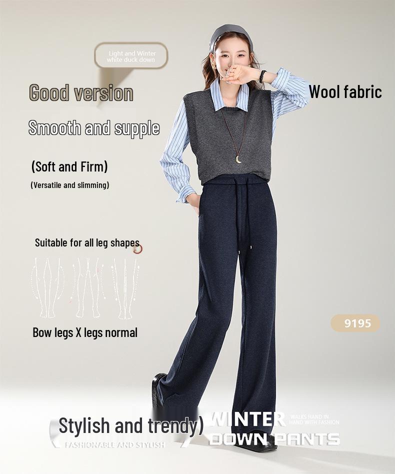 Women's 2025 Winter Woolen Micro Flare Velvet Pants: Floor-Length, Straight-Leg, Sports Casual