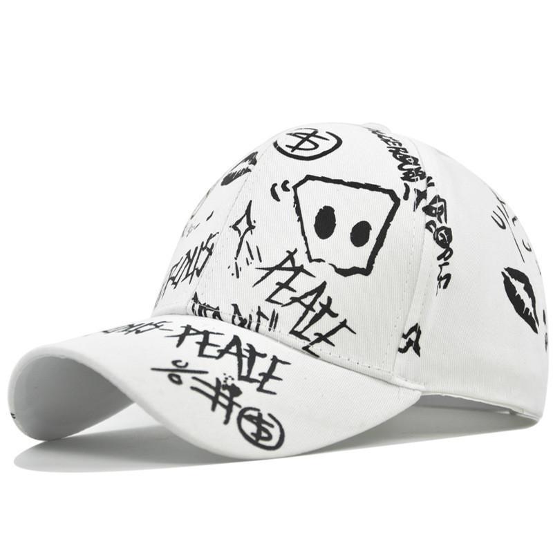 Graffiti Printed Unisex Baseball Cap Cotton Adjustable Size Summer Hat Trendy Embroidered Logo