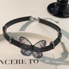 Sweet cool personality babes rivet black leather butterfly choker collar subculture punk necklace collarbone chain tide