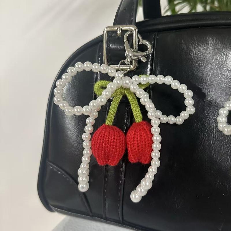 Svěží Sladký Pletený Tulipán Korálkový Mašličkový Přívěsek na Klíče Y2K Sladký Mašličkový Kroužek na Klíče Přívěsek Držák na Klíče od Auta Dekorace na Zavěšení na Tašku Dárky