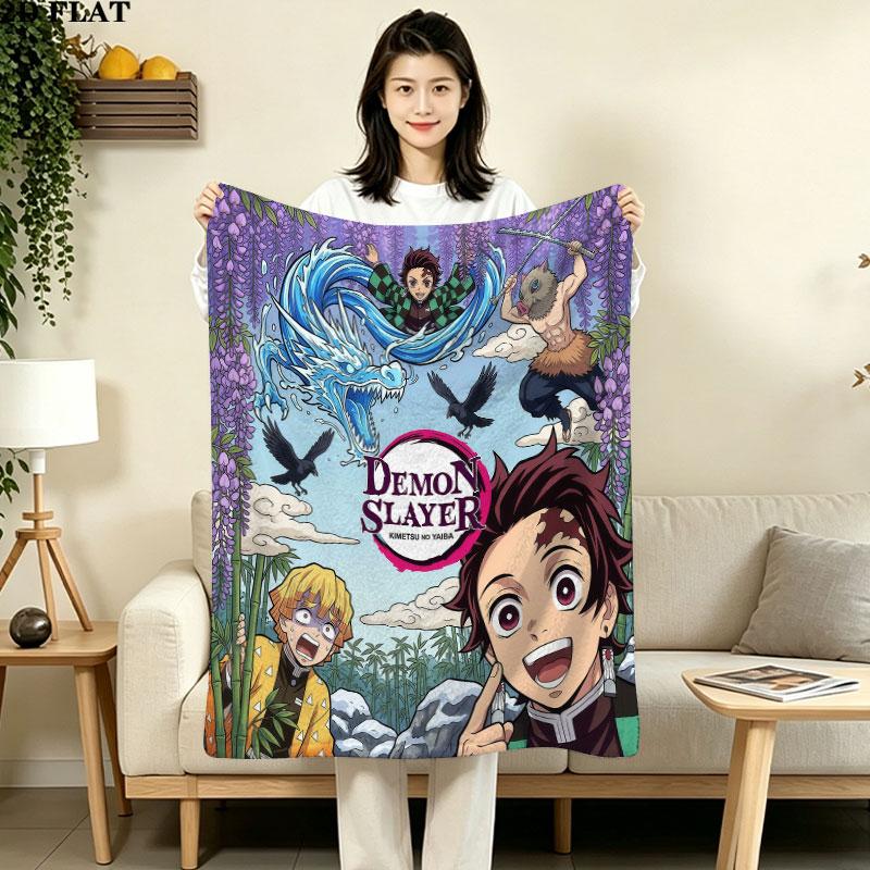 1PC Demon Slayer Patterned Flannel Blanket Suitable For All Seasons For Home Decor Warmth And Comfort Gifts Holiday Present