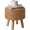 YMYNY Ottoman Stool, Footstool, Handwoven Natural Seagrass, Pastoral Style, with Padded Footrest, Non-Slip, Pine Legs, Wooden Sofa Stool, Suitable for