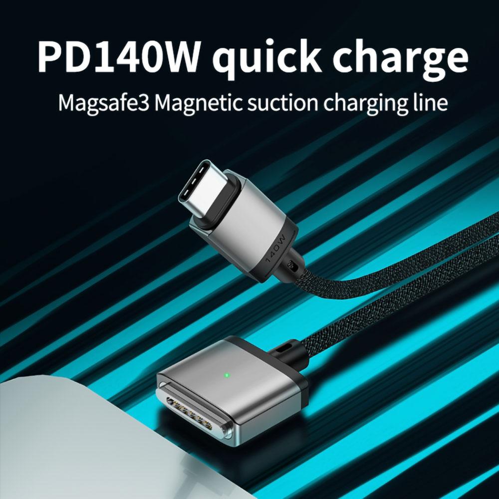 

2m PD 140W Compatible with MagSafe 3 Nylon Braided USB-C to Magnetic Charging Cable for MacBook Grey