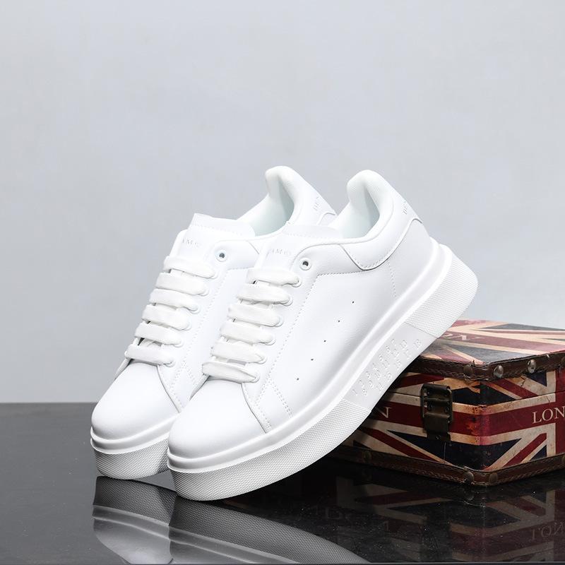McQueen Spring and Summer Breathable Casual Board Shoes Sports Thick Sole Inner Height Increase Small White Tide Shoes FG