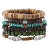 Wood Bead Alloy CCB6-piece Multi-layer Elastic Bracelet Bracelet, Simple Retro Multi-piece Bracelet