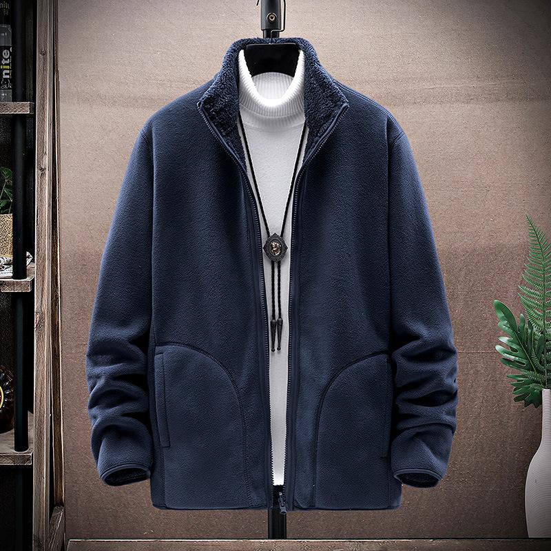 Men's Autumn and Winter Warm Fleece Cardigan Loose Plus Size Jacket Outdoor Warm Stand Collar Top