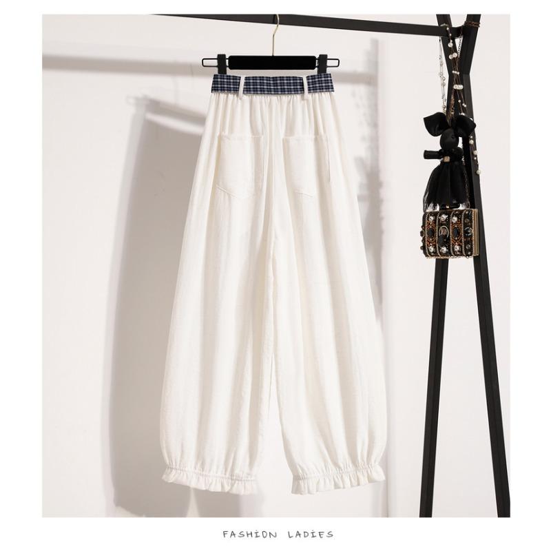 DIMANAF 2026 Plus Size Summer Women Pants Cotton Thin Elastic Waist Oversize Fashion Lady Casual Long Pants Solid Black