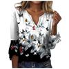 Damenmode V-Ausschnitt Druck 3/4 Ärmel Druck T-Shirt Slim Top Lässige Oberteile