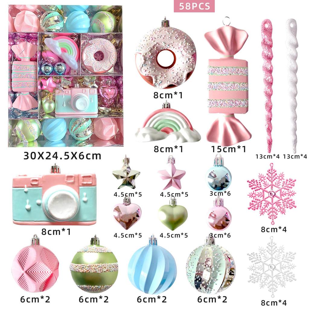 Rainbow Macaron Candy Color Christmas Ornament Set - Gift Box & Party Hanging Decorations