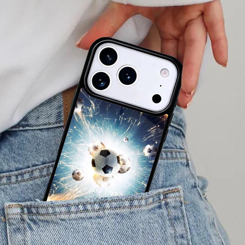 Fire Football Soccer Ball Phone Case for iPhone 16e 15 14 13 12 17 Pro Max Plus Air 17pro Cover Coque