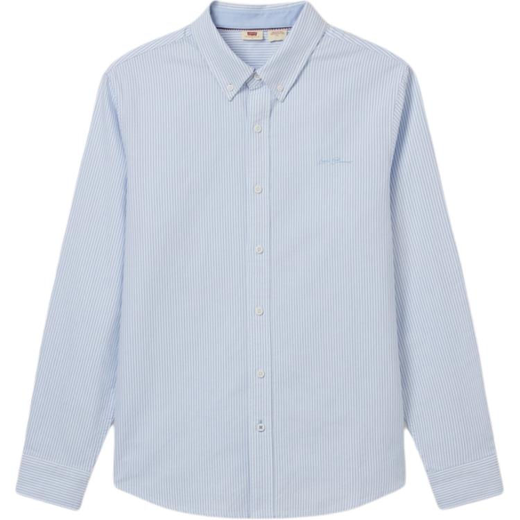 Levis Loose Casual Striped Soft Comfortable Polo Long Sleeve Shirt Men shirts Blue 0017V-0007