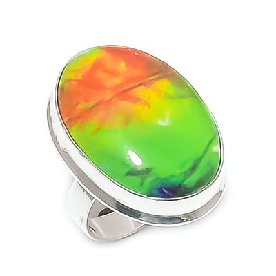 Anello in Argento Sterling 925 con Gemma in Vetro Dichroico Misura 8