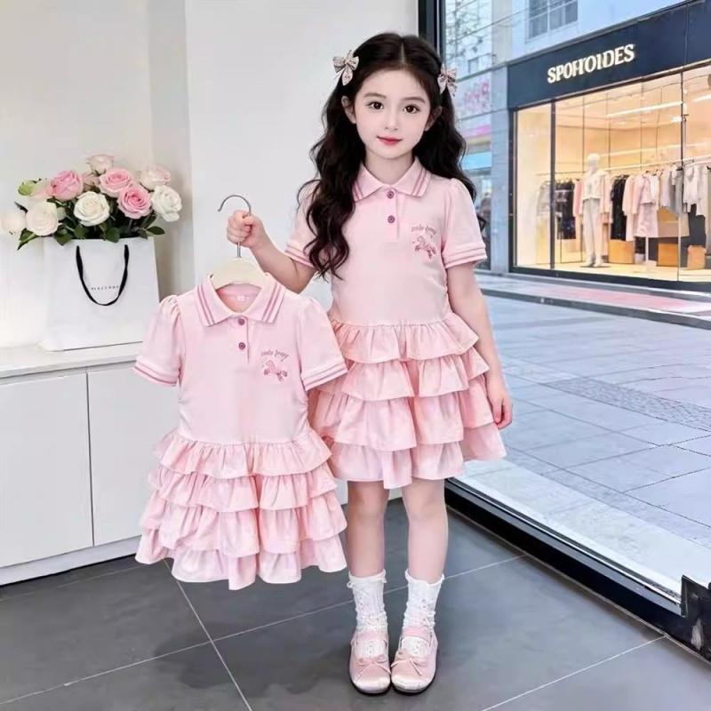 Girls' Summer Dress 2026 New Fashionable Summer Outfit For Older Children, Little Girl'S Princess Style POLO Collar Cake Dress