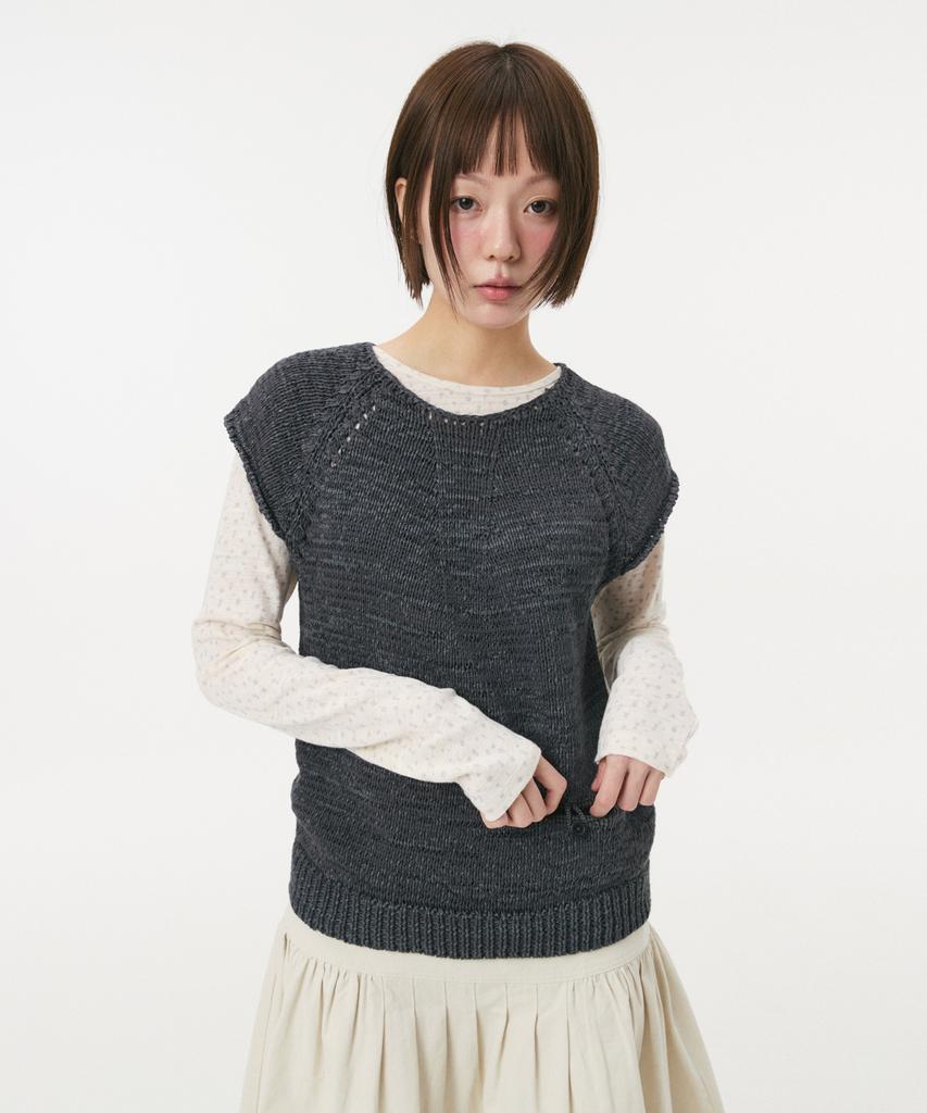 Ohesio Weaving Pocket Cap-Sleeve Knit, Charcoal