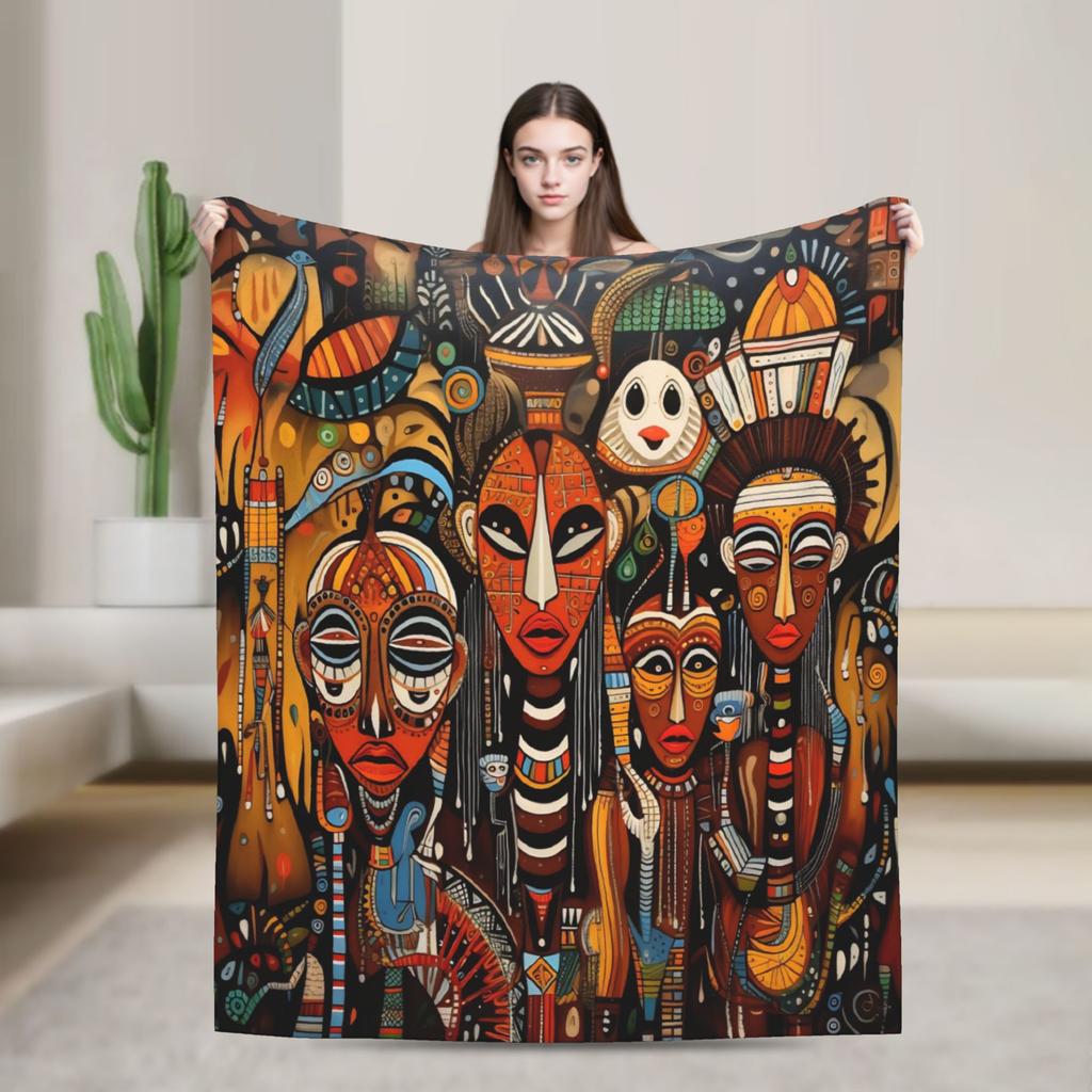 Super Soft ART African Ethnic-Style Throw Blanket Premium Fleece Flannel Lightweight Bed Blanket Cozy Plush Blankets