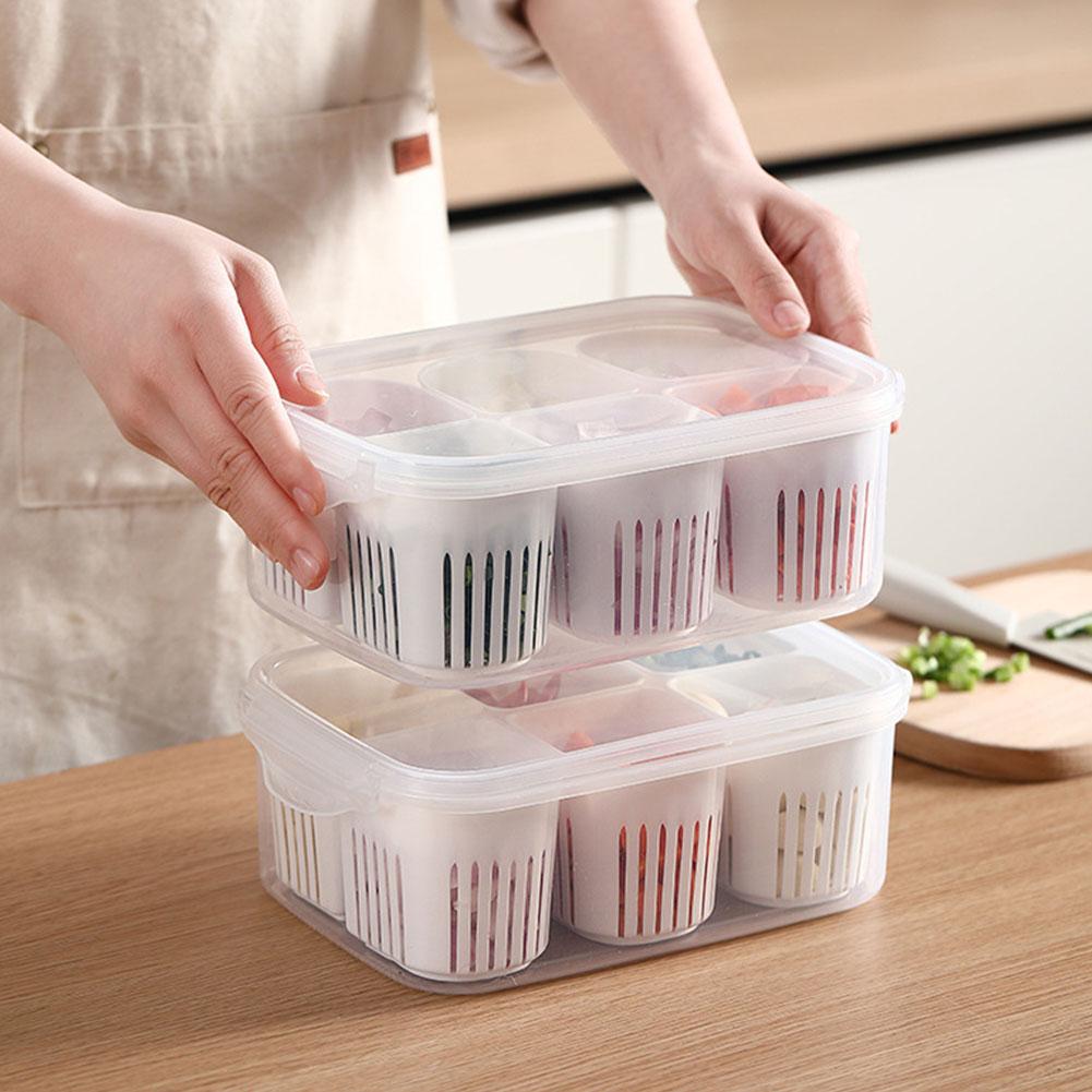6 Grid Refrigerator Storage Box Fridge Organizer Food Storage Basket Box Ginger Vegetable Crisper Case Fruit Onion Storage T3W3