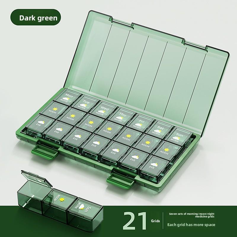 Medicine Box English Medicine Packing Box Storage Seven Days A Week 2128 Grid Morning, Middle and Evening Portable Storage Box