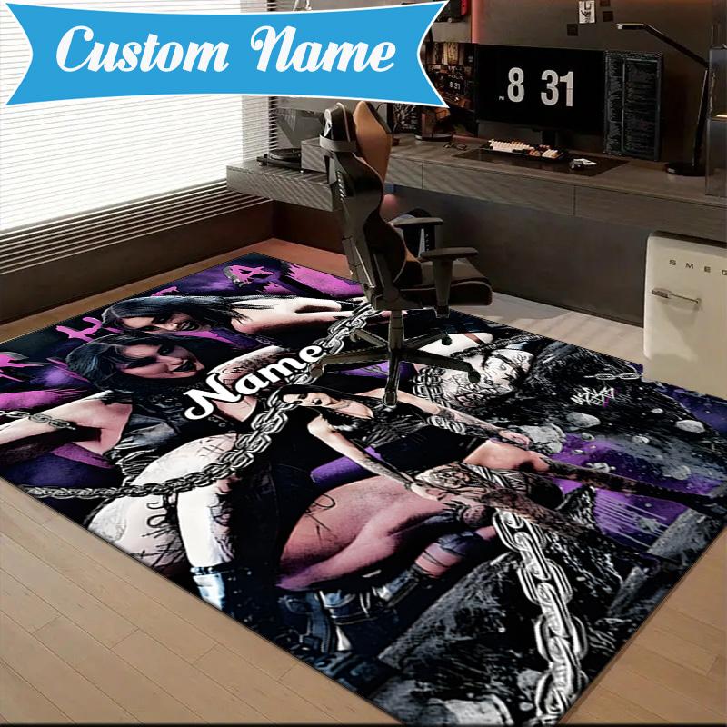 Alfombra de lucha con nombre personalizado Rhea Ripley para Sala de Estar, Salas de Juegos, Oficina, Dormitorio, Felpudo Diseño Divertido, regalos para fans decoración de Navidad