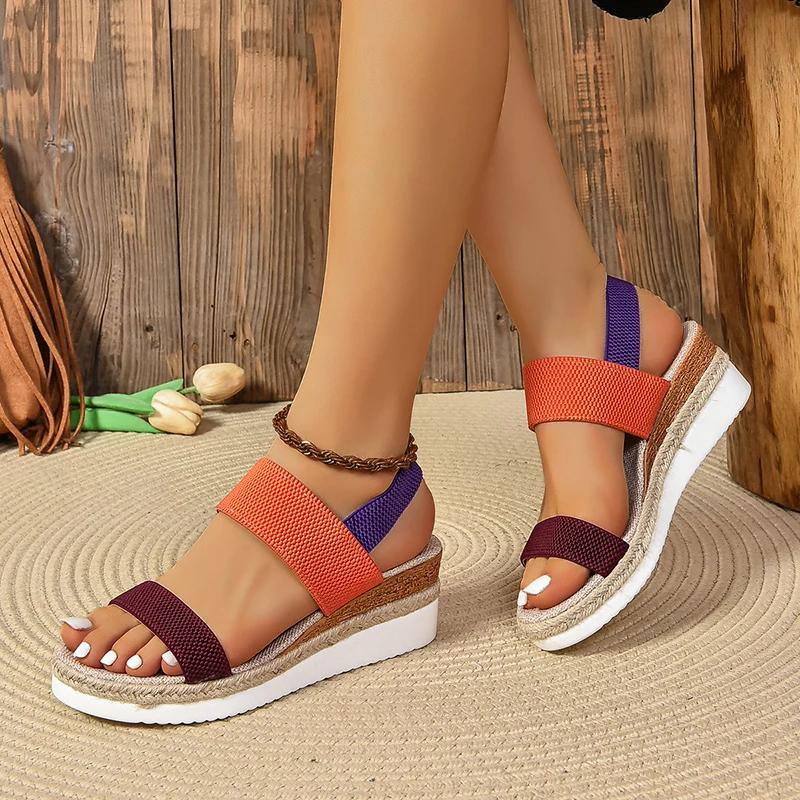 Fashion Fashion Mix Color Wedges Sandals Women Light Fabric Platform Sandals Woman Summer Plus Size 43 Thick Sole Non-Slip Sandalias