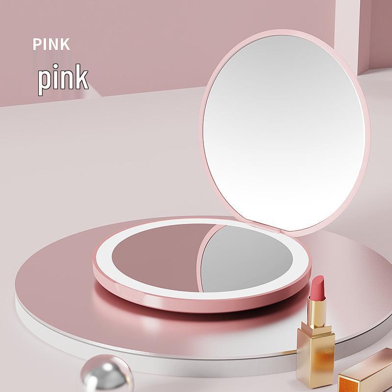 Rechargeable Foldable LED Makeup Mirror - Portable Handheld Vanity Table Mirror with Lights