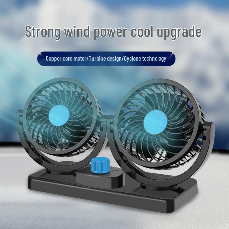 Dual Head 24V USB Car Fan - Powerful Summer Oscillating Fan