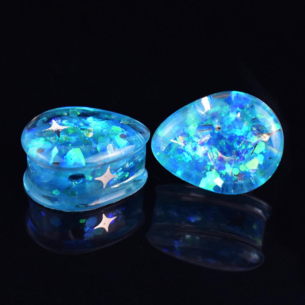 Une paire d'écarteurs d'oreille acryliques brillants en forme de larme de 8 à 50 mm, plugs tunnels, dilateurs d'oreille, bijoux de piercing corporel