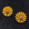 Yellow Flower Dangle Earrings Imitation Pearl Women Drop Earrings Hollow Square Statement Earrings Korean Fashion Earrings