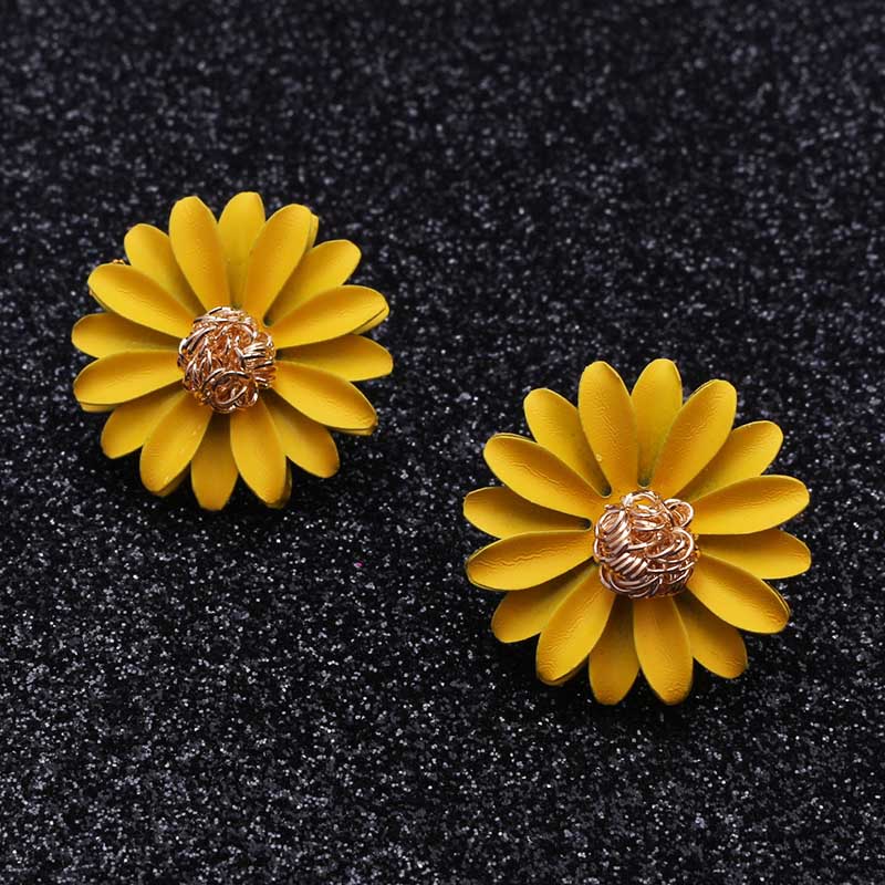 Yellow Flower Dangle Earrings Imitation Pearl Women Drop Earrings Hollow Square Statement Earrings Korean Fashion Earrings