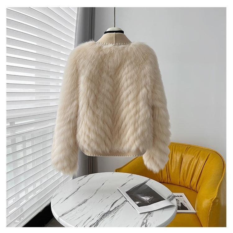 Winter Faux Fur Coat Women Short Wool Fashion Open Front Jacket with Fur Collar