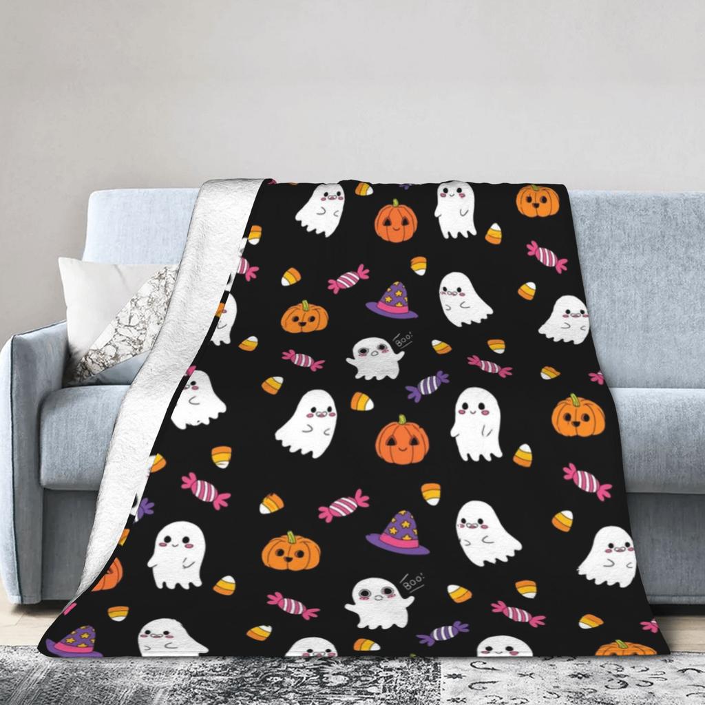 Halloween Pattern Ghosts Pumpkin Blankets Coral Fleece Plush Summer Air Conditioning Warm Throw Blanket for Bed Car Rug Piece