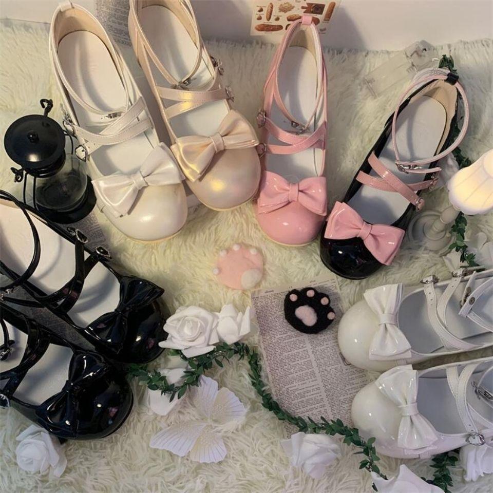 French Elegant High Heels 2025 Women Chunky Heels Mary Jane Round Head Japanese Cute Lolita Shoes Student Jk Dress Leather Shoes