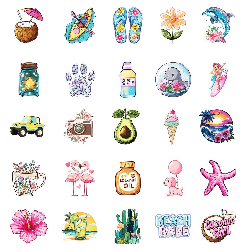 50 Beach Style Series Pp Waterproof Decorative Stickers Children'S Rewards Stickers Toys Diy Diary Handbook
