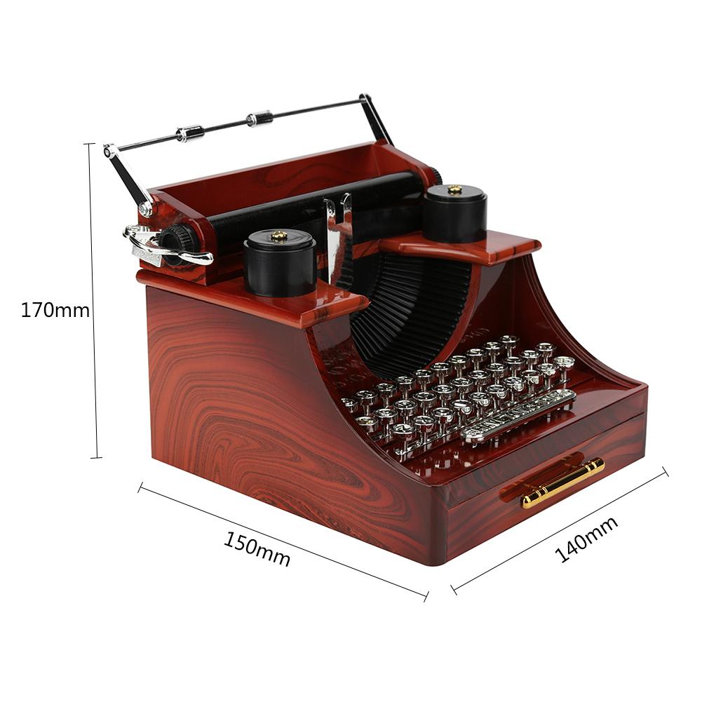 Mini Musical Case Typewriter Model 8 Notes Mechanical Musical Box Wood Metal Gift Ornaments for Kids Adults for Birthday Wedding