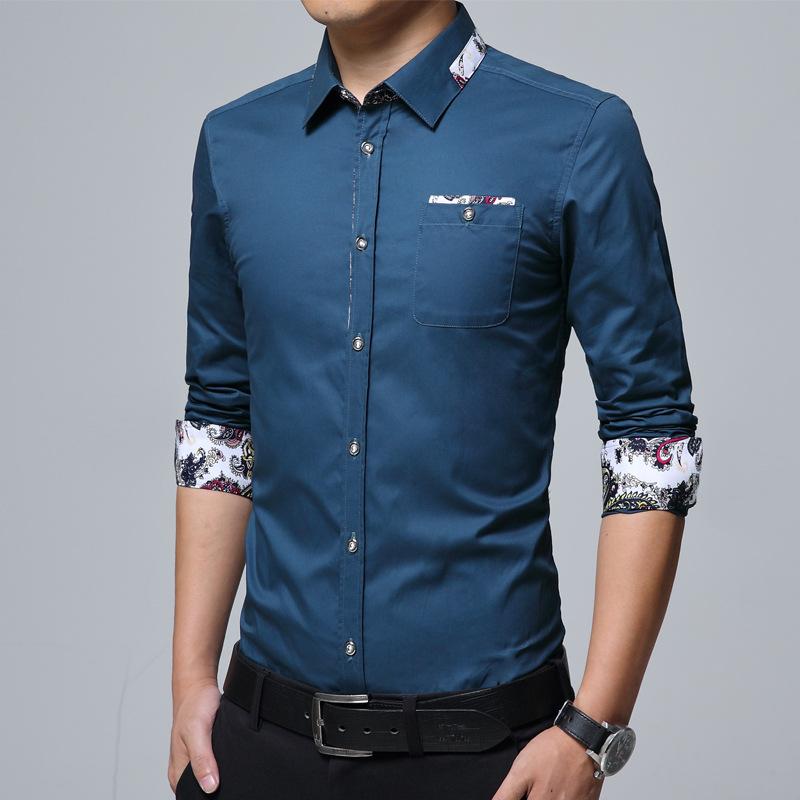 Fashion Floral Splicing Korean Version Slim-fitting Long-sleeved Shirt