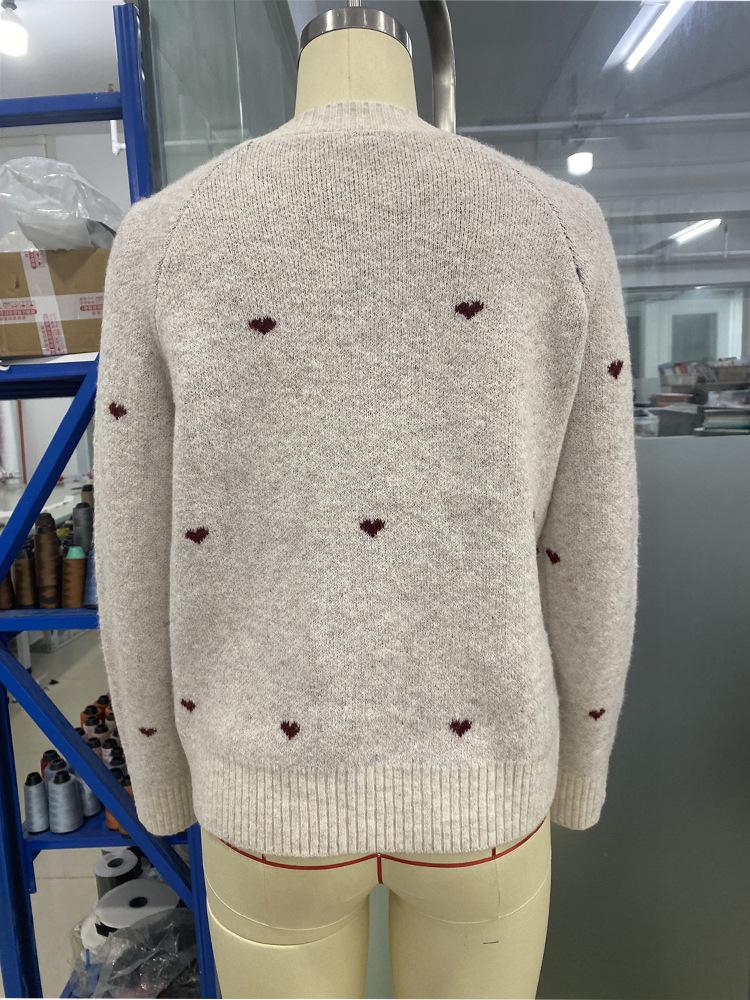 2026 Fall/Winter European & American Women's Heart Pattern Long Sleeve Pullover Sweater