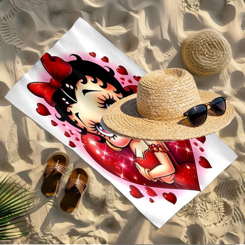 Betty Boop Print Beach Towel Design, Soft, Lightweight. for Home Bathroom, Spa, Pool, Yoga, Surfing, Camping, Gift for Family, Friend