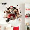 Seasonal Window Decorations Muscle Santa Claus Break Through Wall Christmas Decal, 3D Cracked Brick Gift for Friends Self?Adhesive Sticker,