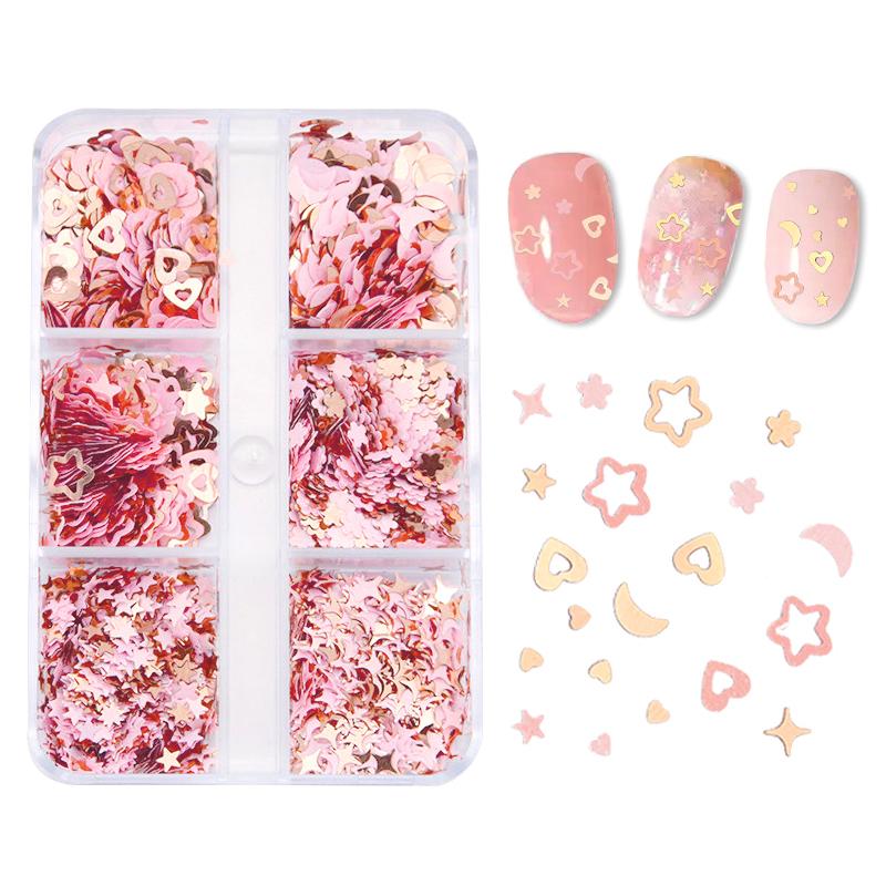 

Розовое золото, блестящие украшения для ногтей, микс, звезда, луна, вишневый цвет, хлопья в форме сердца для маникюра, аксессуары для ногтей