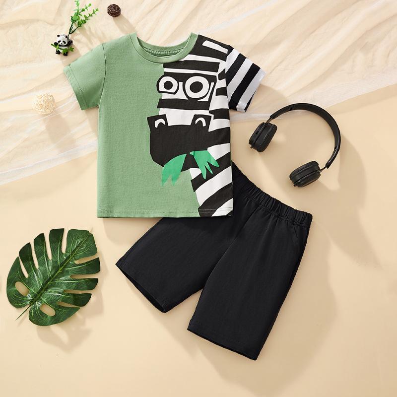 

Summer New Children S Suit Trend Pattern Printing Middle And Small Children Short-Sleeved T-Shirt Two-Piece Set 140cm（8Y）