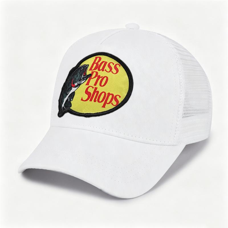 Bass embroidered mesh baseball cap, color-blocked baseball cap, men's summer breathable truck hat, high-top sun hat