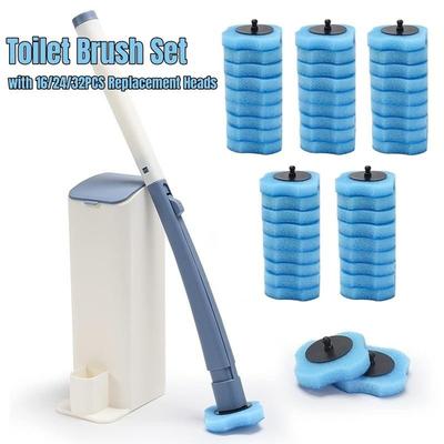 Disposable Toilet Brush Set Toilet Wand Kit Long Handled Bathroom Toilet Cleaner Brush with 8/16/24/32PCS Replacement Heads