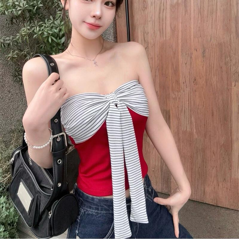 Women's Striped Bow Bandeau Vest Top