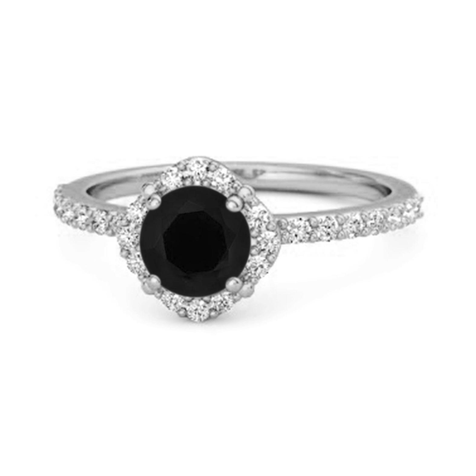 

Black Spinel Floral Halo pave Ring - 925 Sterling Silver 6 біле золото кольору